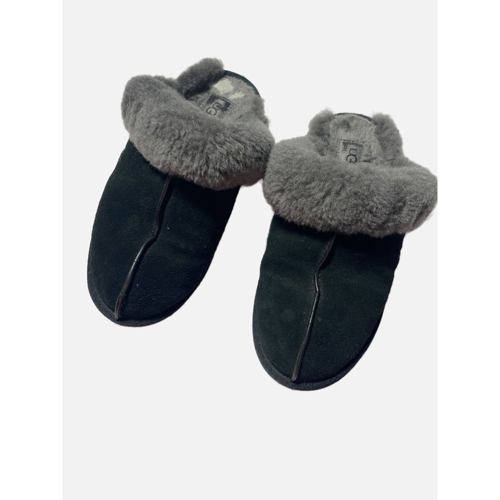 UGG Coquette Slippers Womens Black Grey Suede Sheepskin Fur Slides Loungewea 6.5